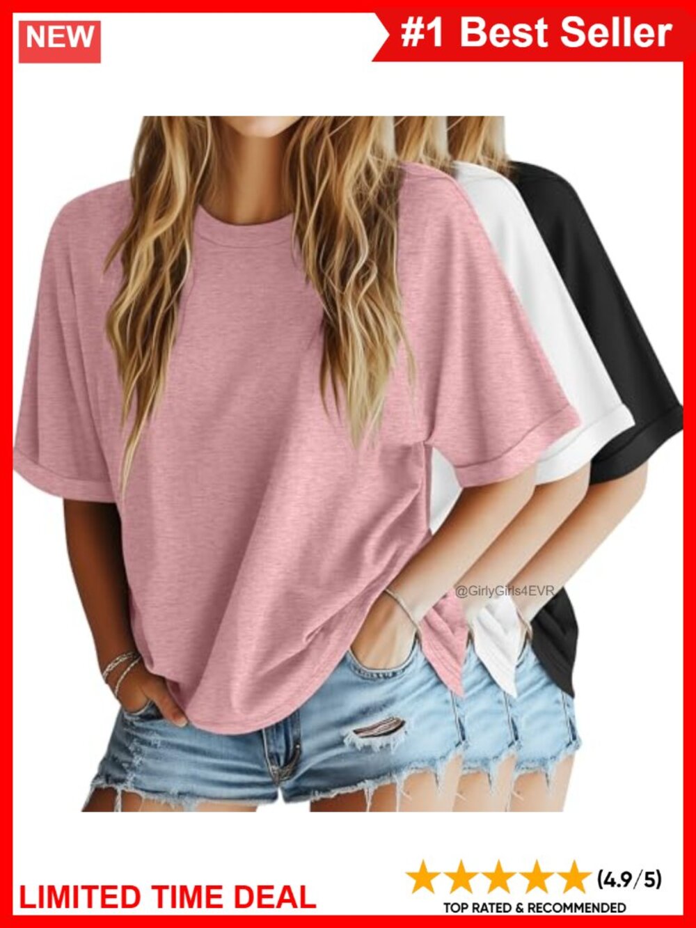 3 Pack Oversized T Shirts Womens Dolman Sleeve Boxy Tees Soft Stretch Casual